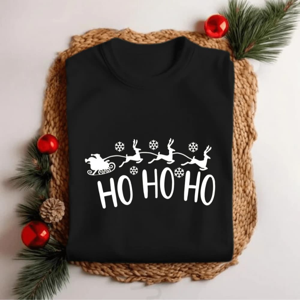 Camiseta Família 100% Algodão Fio 30.1 Natal 2025 Ho Ho Ho Henas Festa Personalizada Moda Maligu!