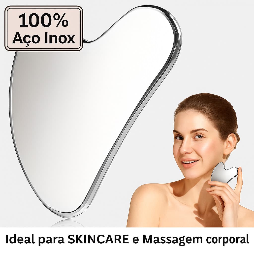 Placa de Massagem Skincare e Corporal Gua Sha  em Aço Inox – Beleza, Saúde e Bem-Estar Guacha
