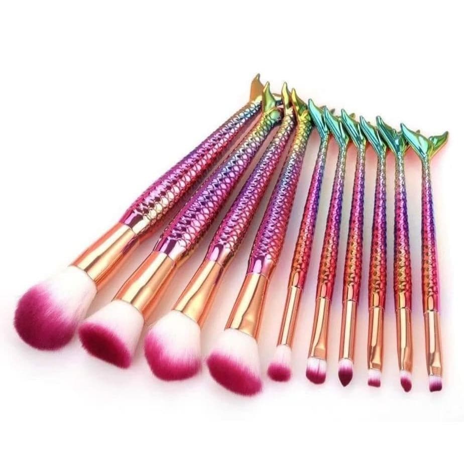 Kit 10 Pincéis Sereia Unicórnio Lindo Maquiagem Para Base Blush E Sombra De Olhos Cerdas Macias（L）