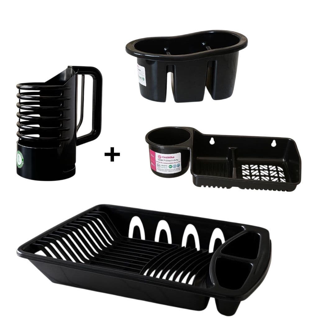 KIT COZNHA 4 PEÇAS ESCORREDOR + PORTA OLEO + PORTA DETERGENTE + PORTA TALHERES