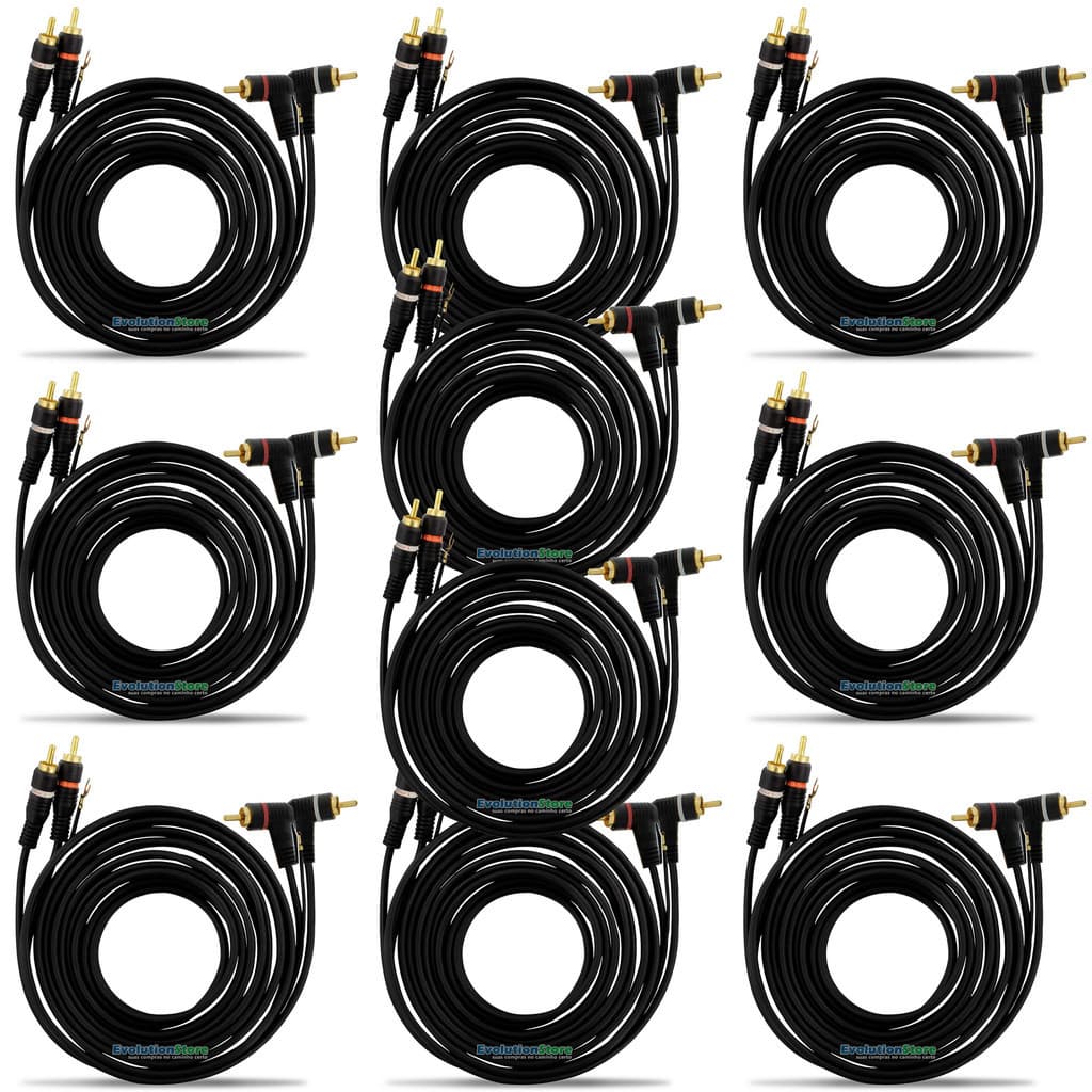 Kit Com 10 Cabos Rca 5 Metros Preto Conector Banhado A Ouro