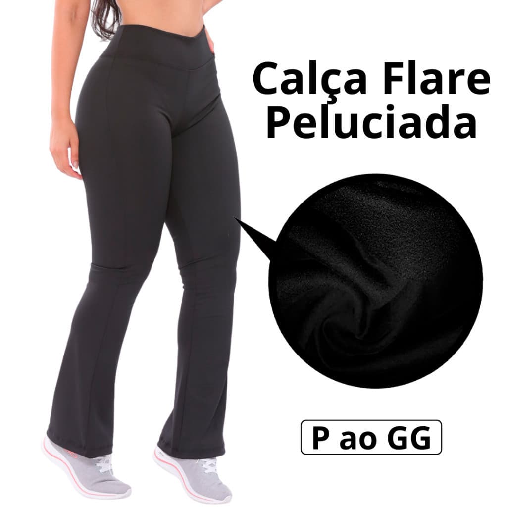 Calça Flare  Peluciada Flare Forrada Preto Flanelada