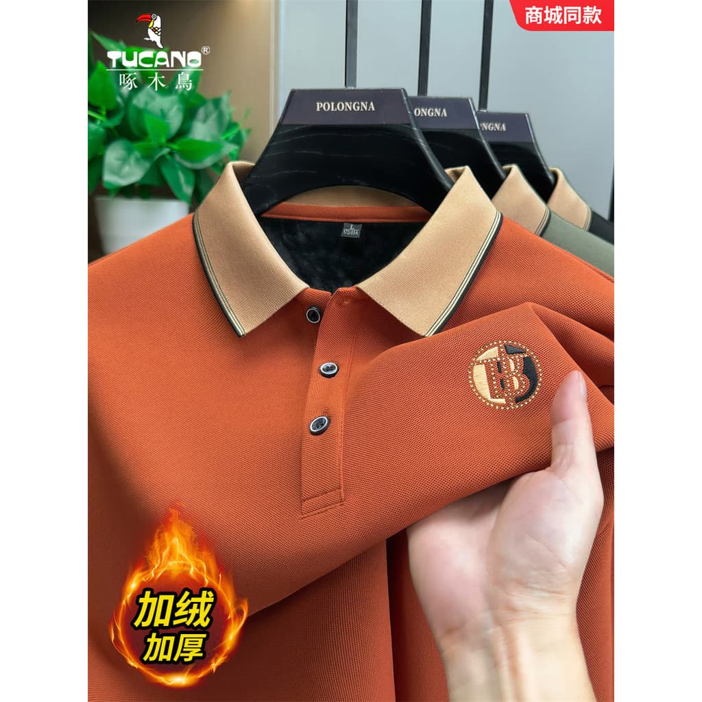 Woodpecker camisa POLO masculina forro de lã engrossado manga comprida camiseta masculina outono inverno novo estilo que