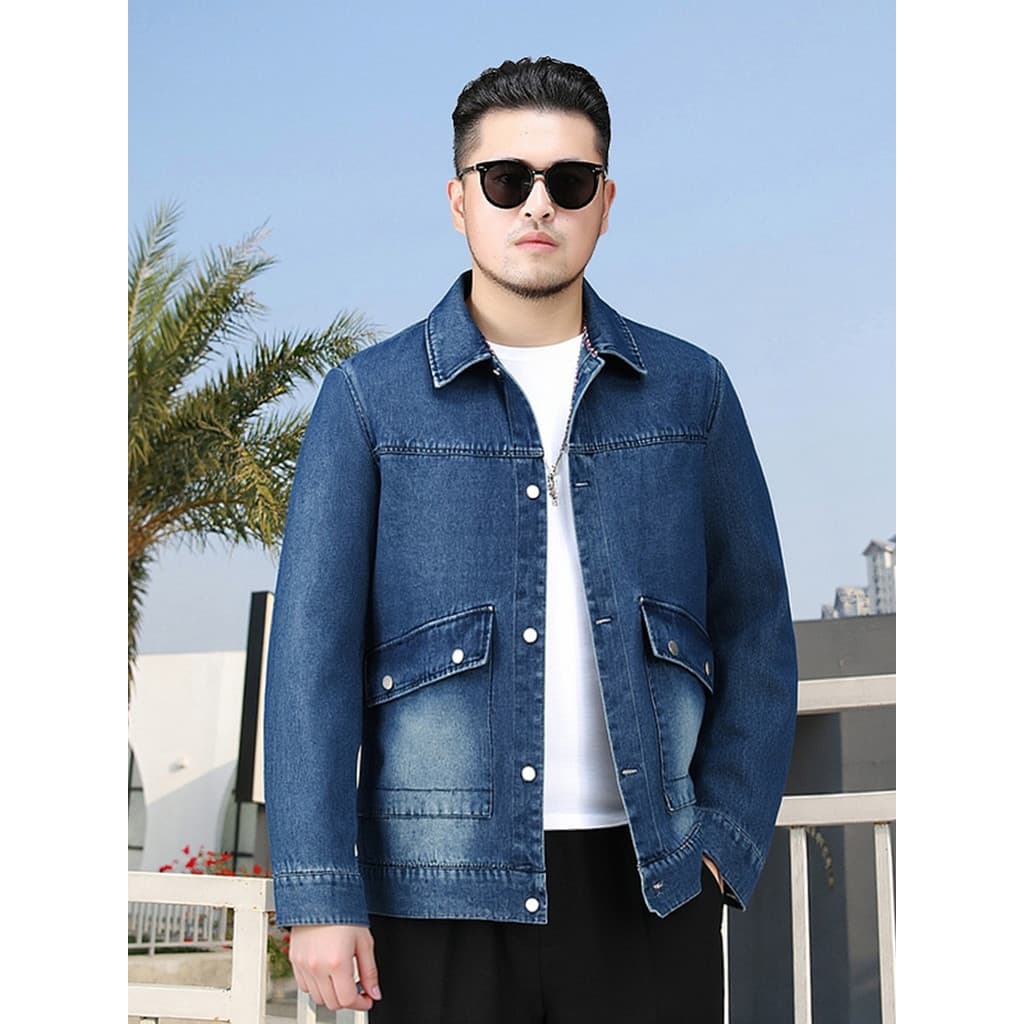 2025 novo estilo jaqueta jeans masculina plus Size gordo mais gordura mais solto jaqueta jeans gorda lapela jaqueta na m