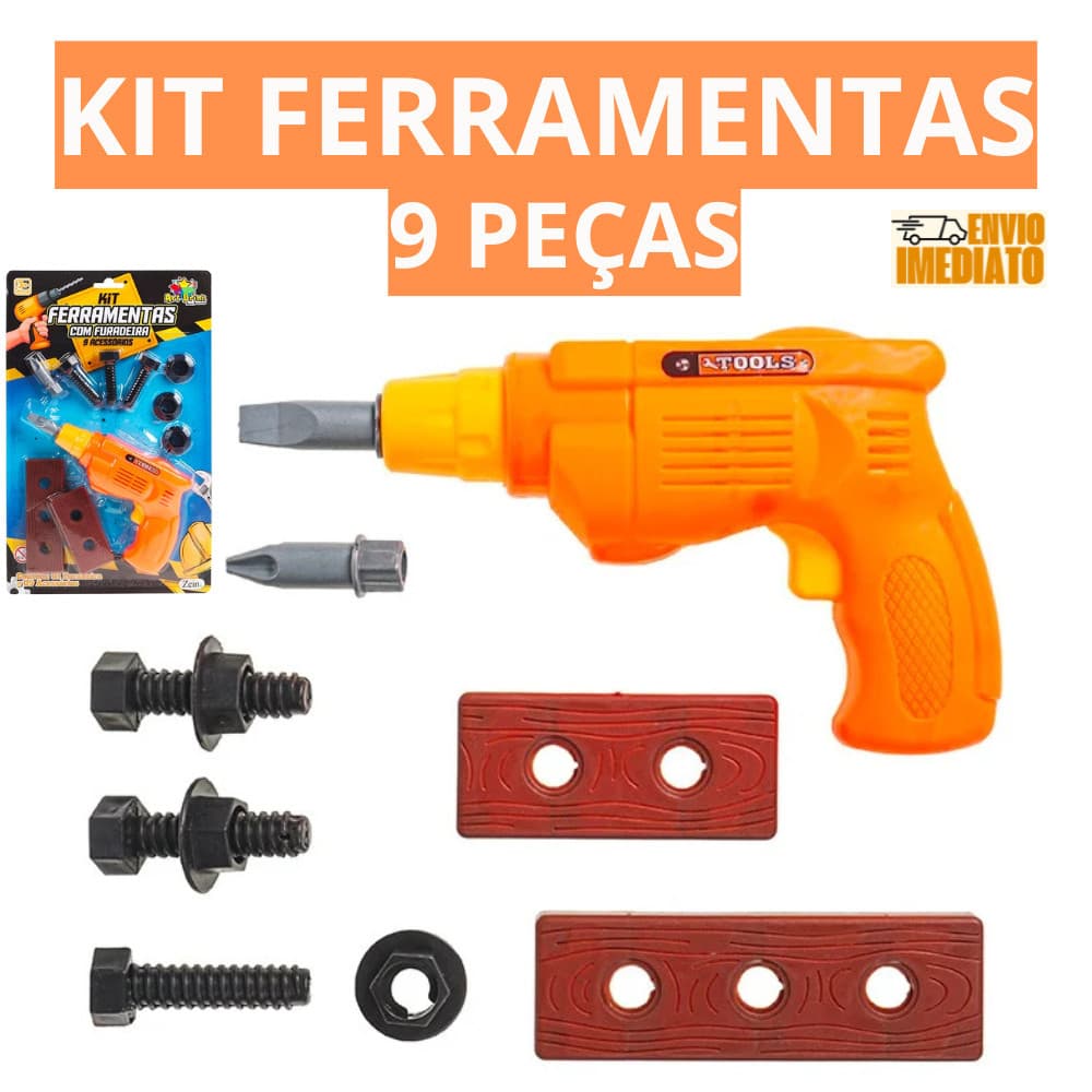 Kit de Ferramentas Infantil com Furadeira de Brinquedo – 9 Peças para Brincar