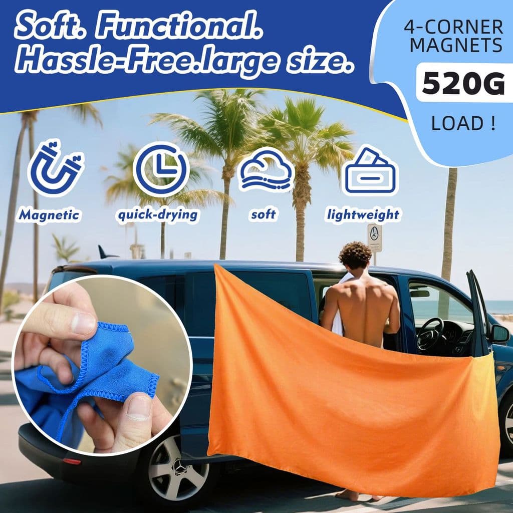 Toalha de banho magnética para carro ao ar livre, magnética, Super grande, secagem rápida, toalha de praia, bloco de nat