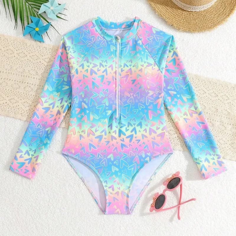 Impressão Meninas Maiô De Uma Peça 8-12 Anos Crianças Adolescente Roupa De Banho 2026 Manga Longa Surf Trajes Beach Wear