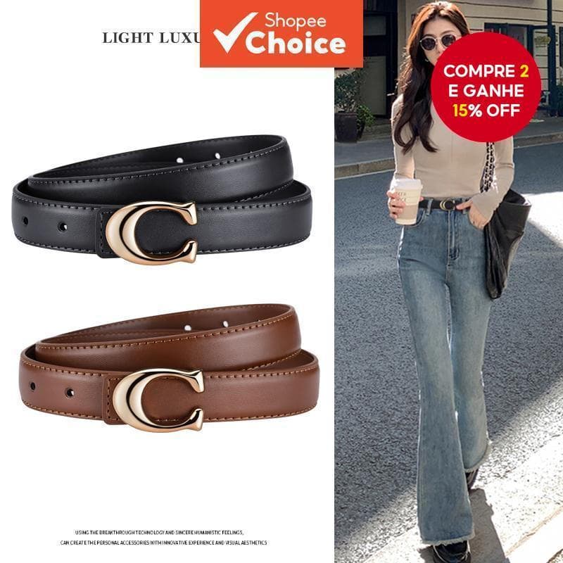 Feminino Elegante Fino Minimalista Liga Fivela Cinto Na Moda Chique Versátil Para Vestidos Jeans Uso Diário