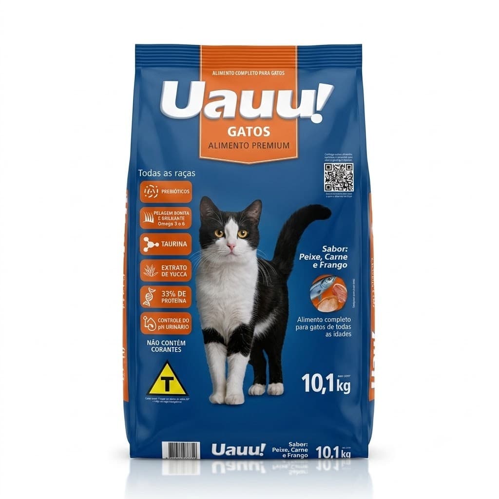 Ração Uauu Premium Gatos Balanceada sabor peixe, frango carne 10kg