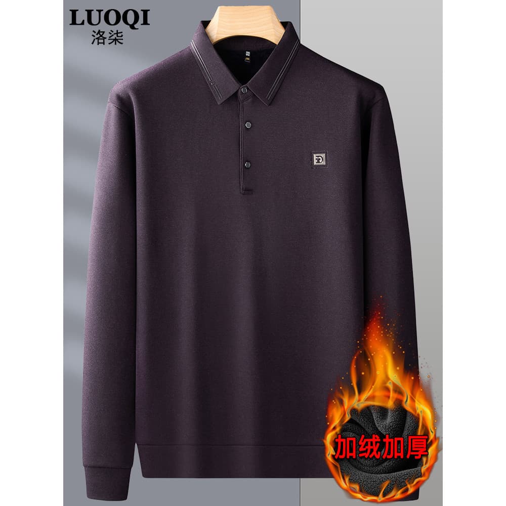 Camisa polo masculina casual com forro de lã, camisa polo de manga comprida, casual, plus fat plus, camisa de fundo quen