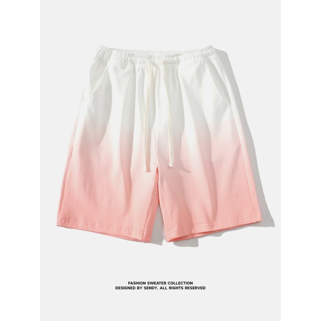 Shorts de algodão puro masculino Casual verão versão coreana na moda gradiente rosa pesado solto esportes calças médias