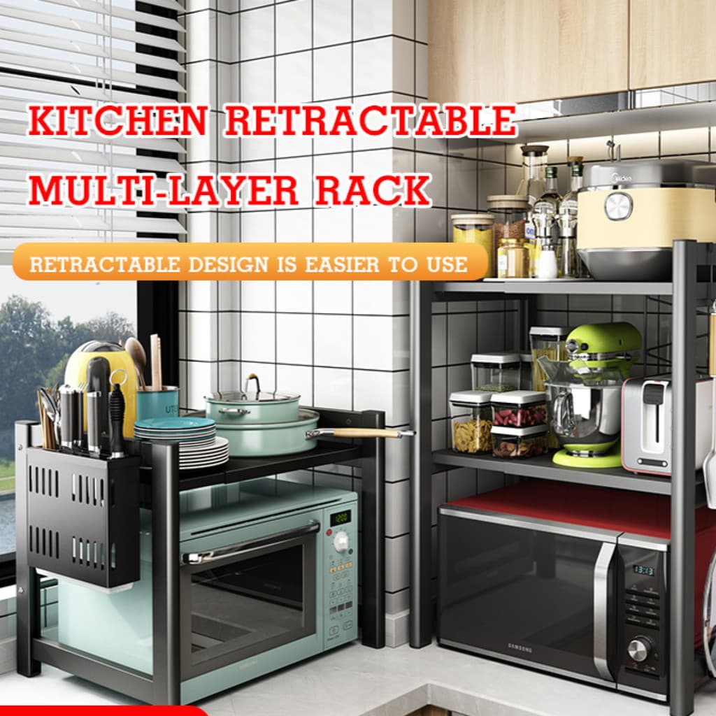 Prateleira de armazenamento versátil para cozinha, ideal para micro-ondas e outros utensílios.