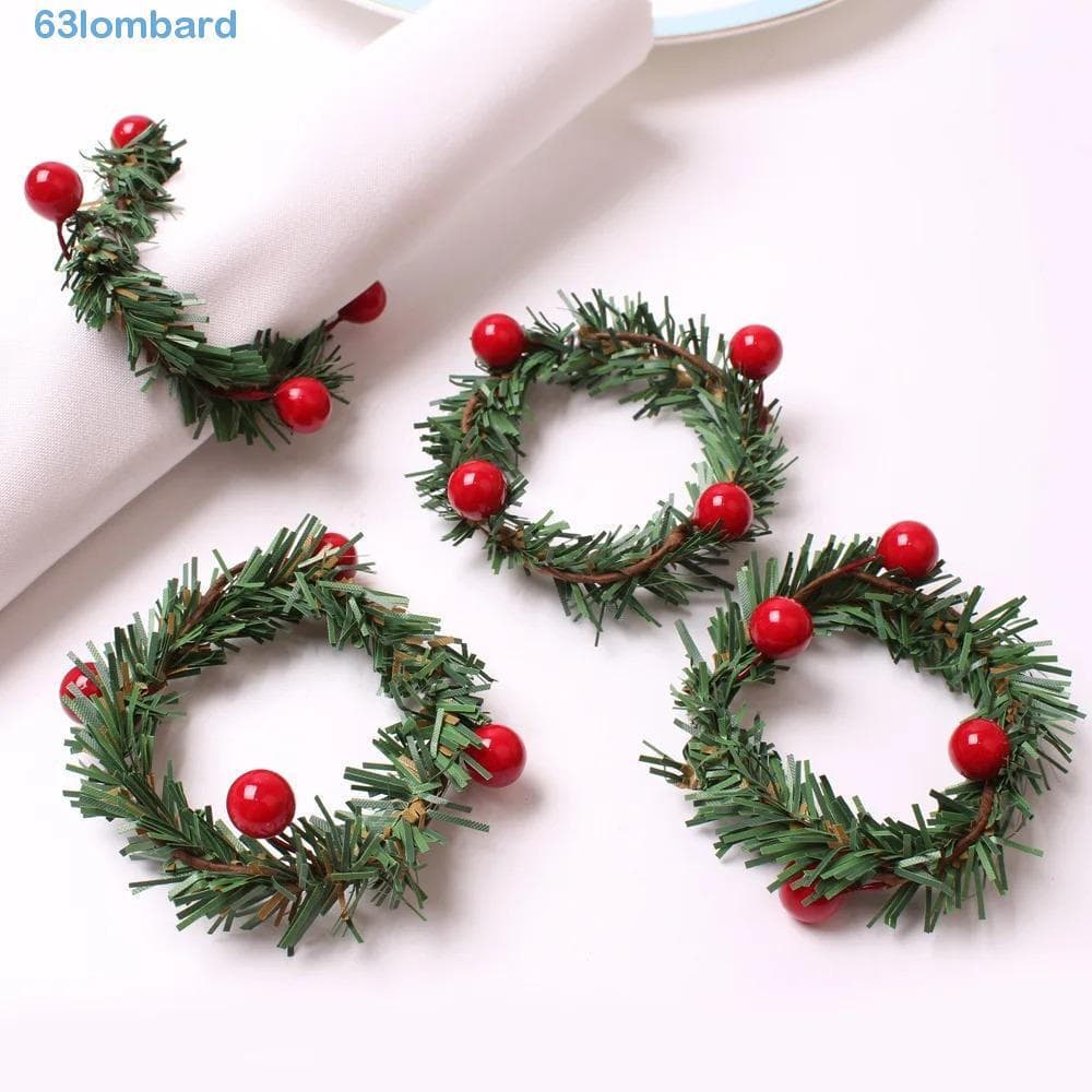 LOMBARD 6 Peças De Anel De Guardanapo De Agulha De Pinho De Natal , Porta-PVC De Simulação , Criativo Com Fivela Estilo