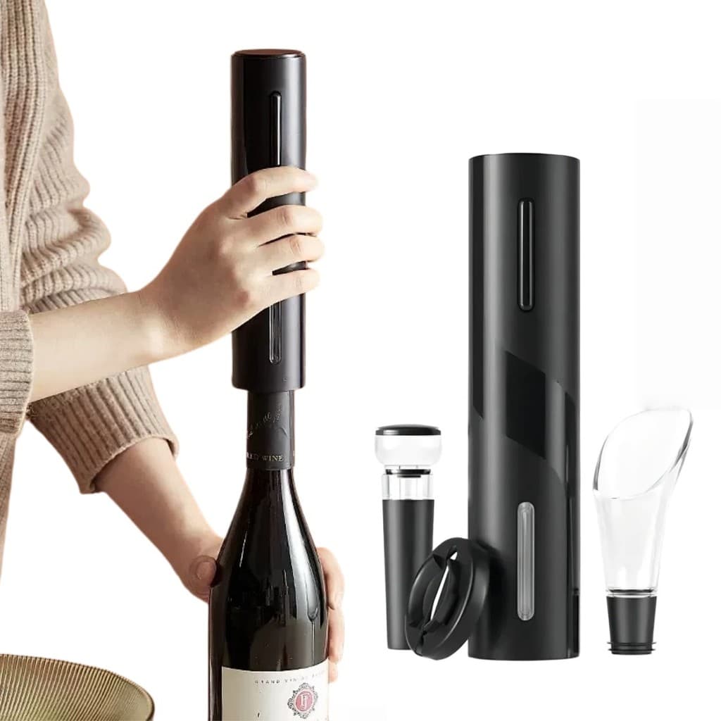 Conjunto Abridor Elétrico de Vinhos com Removedor Automático de Saca-Rolhas e Acessórios para Amantes do Vinho