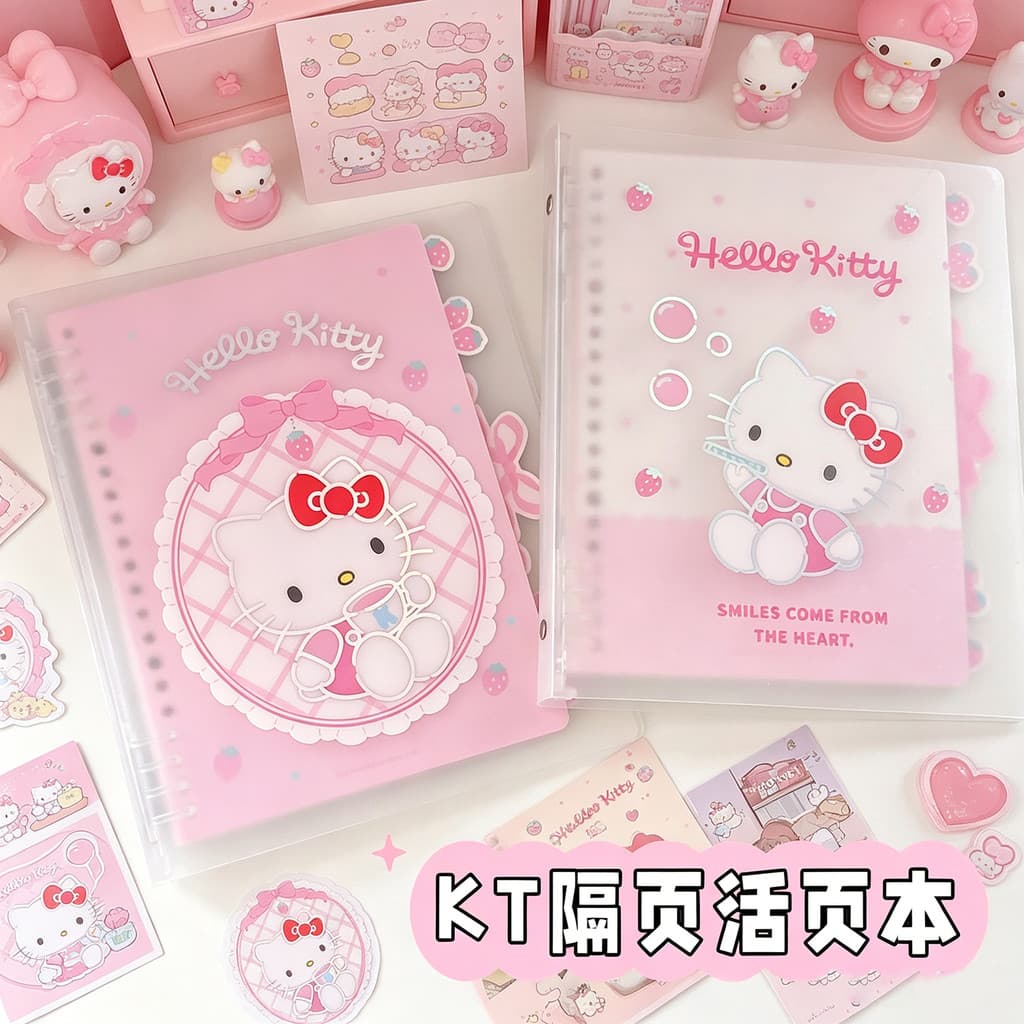 Yuemu genuíno HelloKitty bonito dos desenhos animados folhas soltas A5 linha Horizontal caderno menina coração estudante