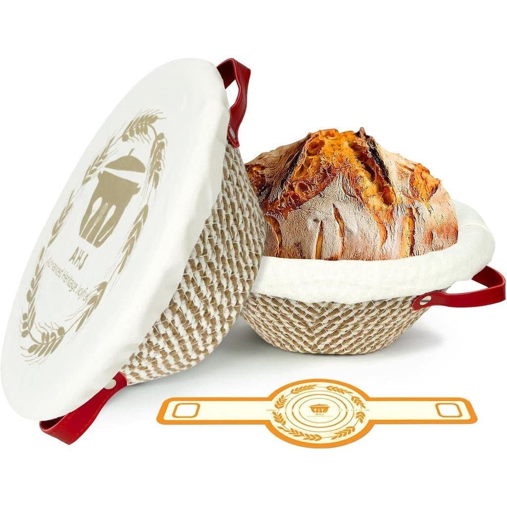 Conjunto de Cestos para Fermentação de Pão, 2 Cestos de Pão Forrados com Corda de Algodão, Acompanha Capa de Tecido e Fi
