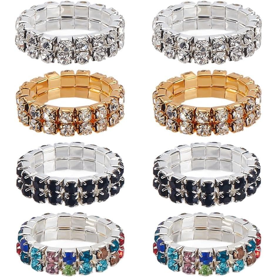 10 Peças, 5 Estilos de Anéis de Strass, Anéis de Dedo Ajustáveis de Liga com Strass, Anel Elástico Prateado, Anel de Cri