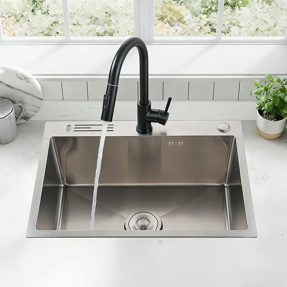 Kit Cuba Inox 60x45 Porta-Facas Torneira Quente Fria 2 Modos Retrátil Cozinha