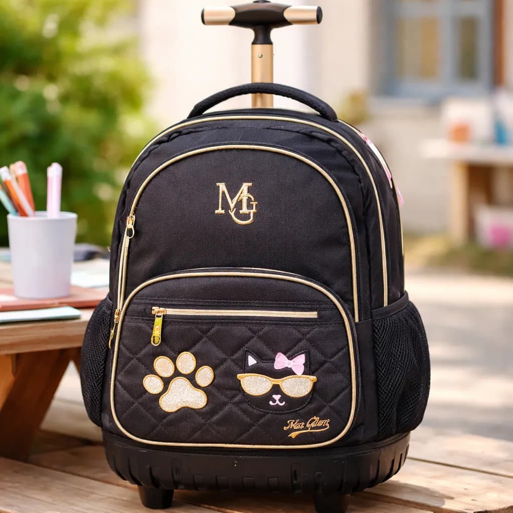 Mochila Infantil Rodinhas Escola Kids Mia Glam Gatinha Preto