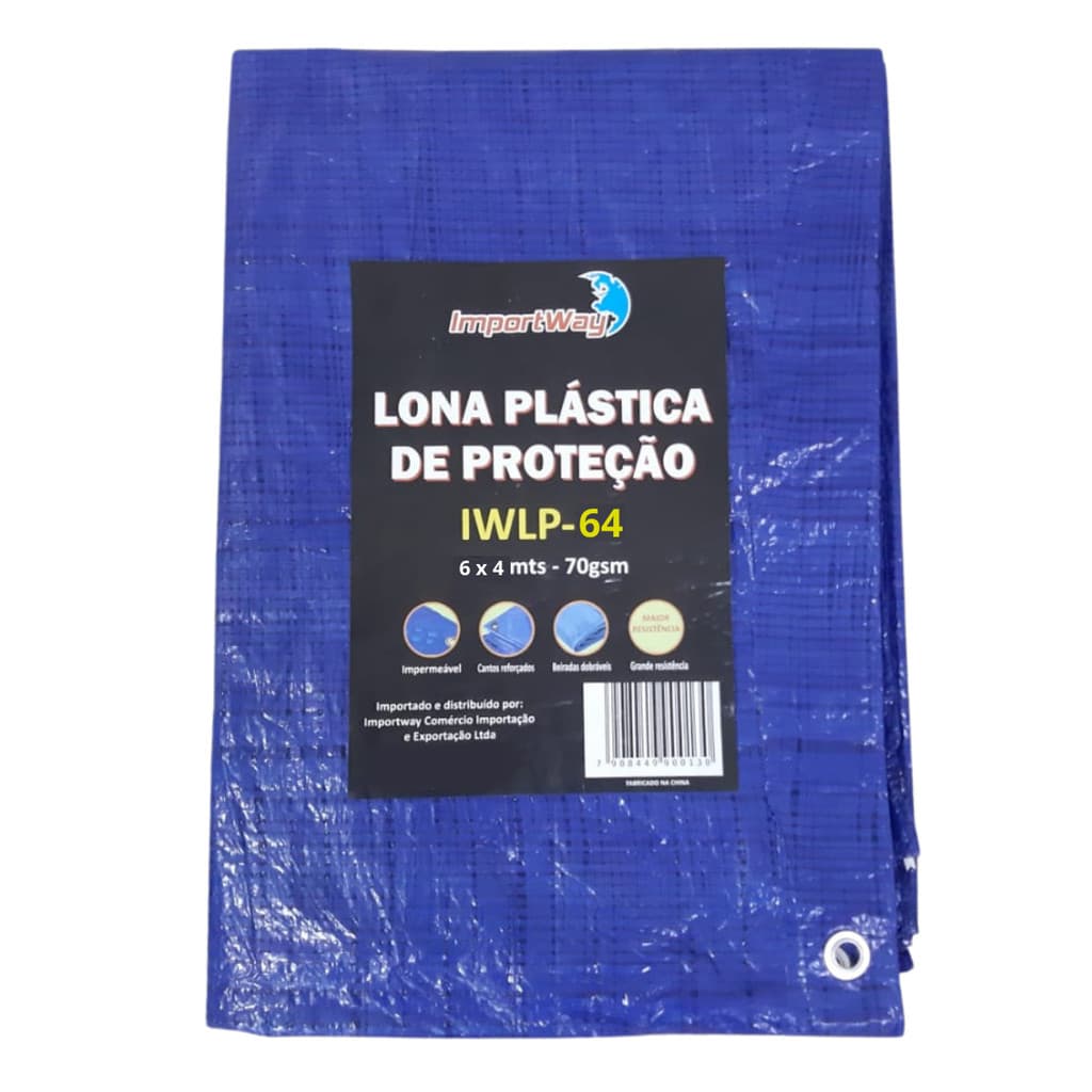 Lona Plástica Impermeável 6x4 Metros Reforçada Multiuso com Ilhós Carreteiro Azul Importway Iwlp-64