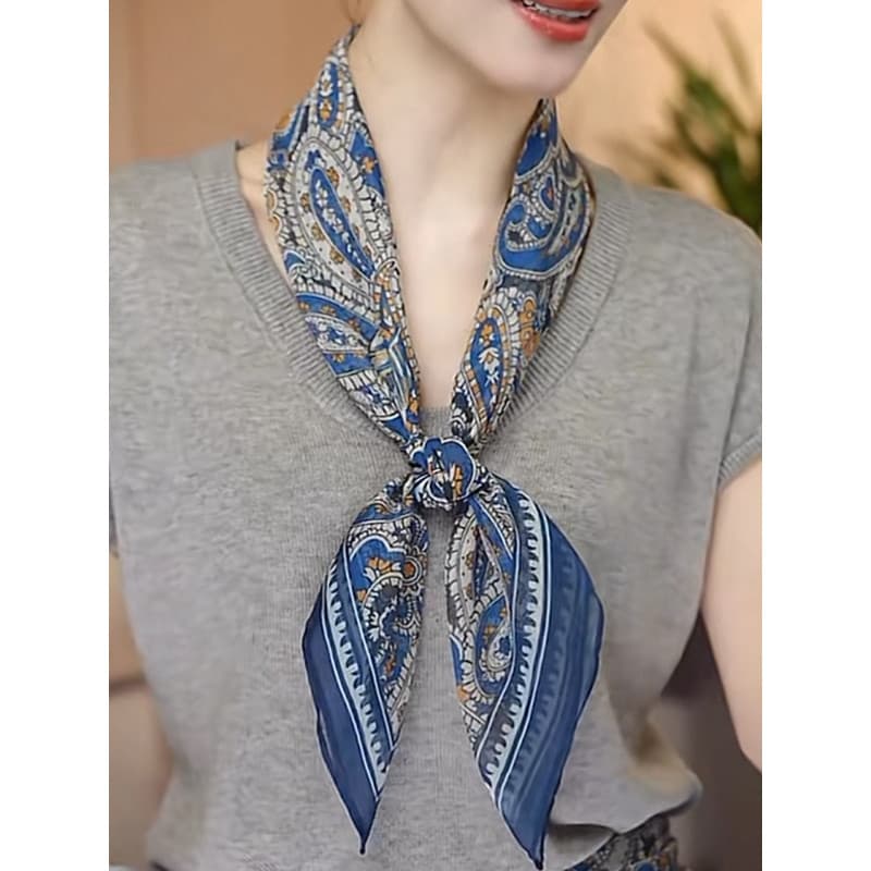 Primavera verão caju cachecol lenço de seda 70 influenciador luz quente respirável moda Denim caju lenço quadrado xale