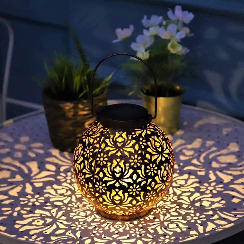 [Estoque pronto] Lanterna Solar arte em ferro oco esférico luz de abóbora jardim ao ar livre luz de paisagem chinesa WJG