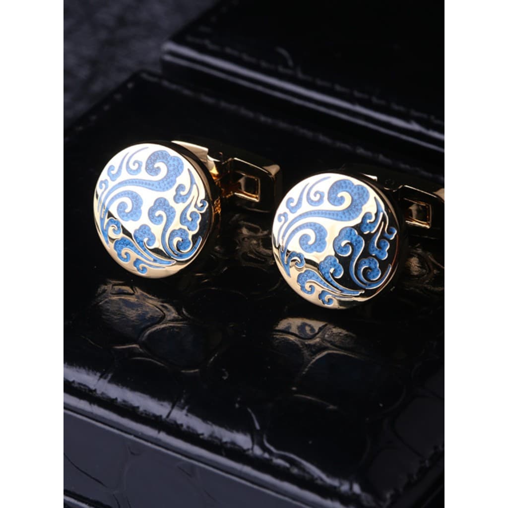Abotoaduras com padrão Cloisonne de caça, abotoaduras de camisa francesa, abotoaduras masculinas formais de camisa de ne