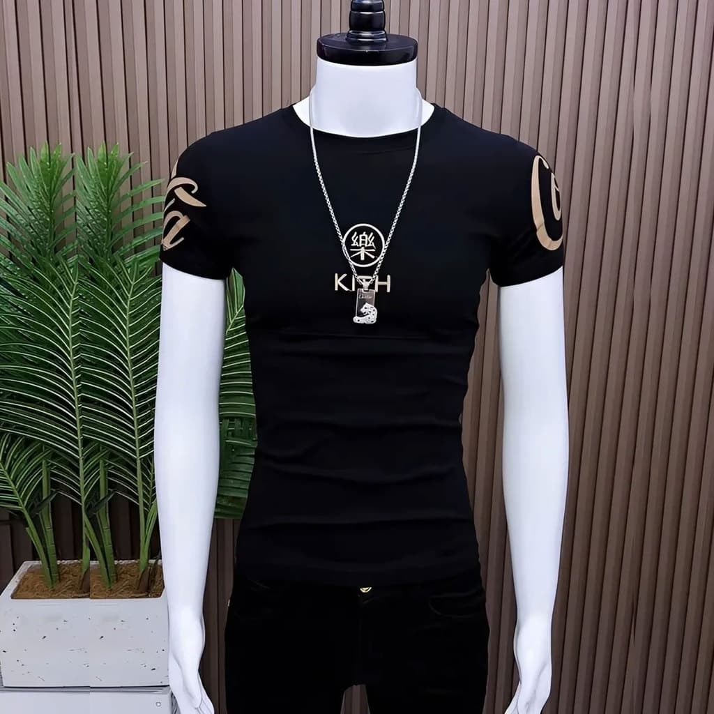 Verão versão coreana na moda masculina de manga curta Street Wear fino-ajuste rufião bonito masculino apertado em torno