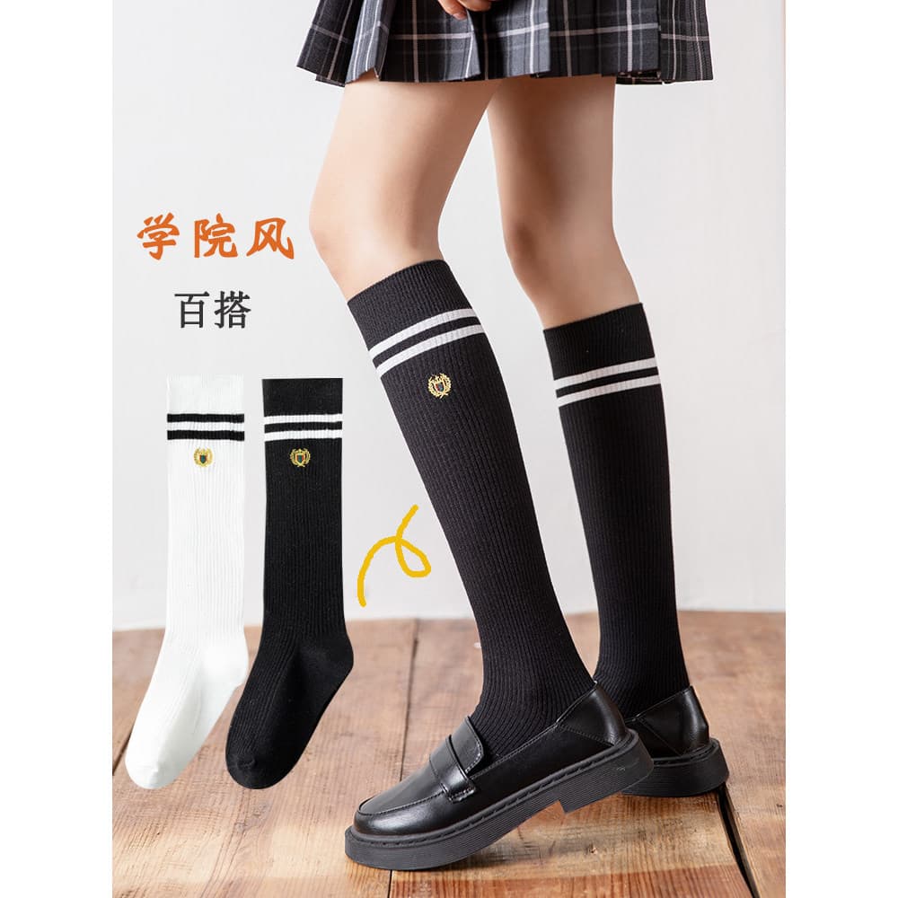 Meias de perna das crianças primavera outono meias altas médio grande crianças estudante meias estilo Preppy duas barras