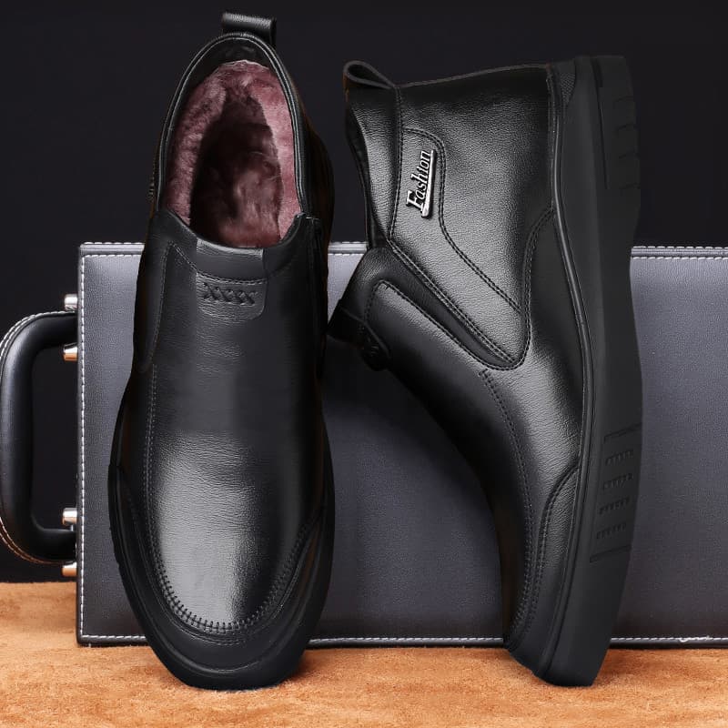 Sapatos de algodão masculinos forro de lã de inverno engrossado de alta qualidade couro genuíno sapatos de couro de algo