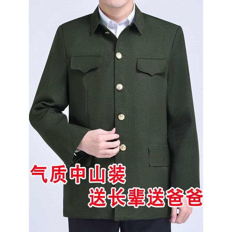 Zhongshan roupas primavera outono casaco superior lapela exército verde pai roupas roupas chinesas idosos 60 anos de ida