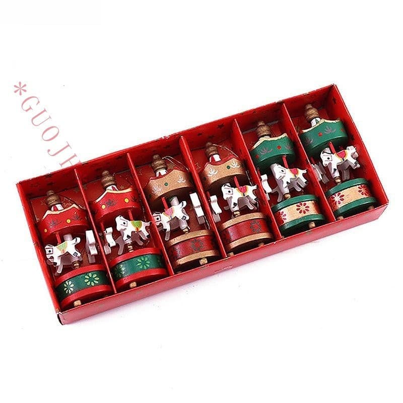 6 peças de decoração de Natal, mini cavalo de carrossel, pingentes, brinquedos de festa infantil, presentes de Ano Novo,