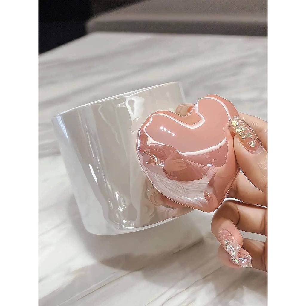 Pérola tridimensional amor copo de cerâmica casal xícara de café caneca feminina pêssego coração copo de água ins estilo