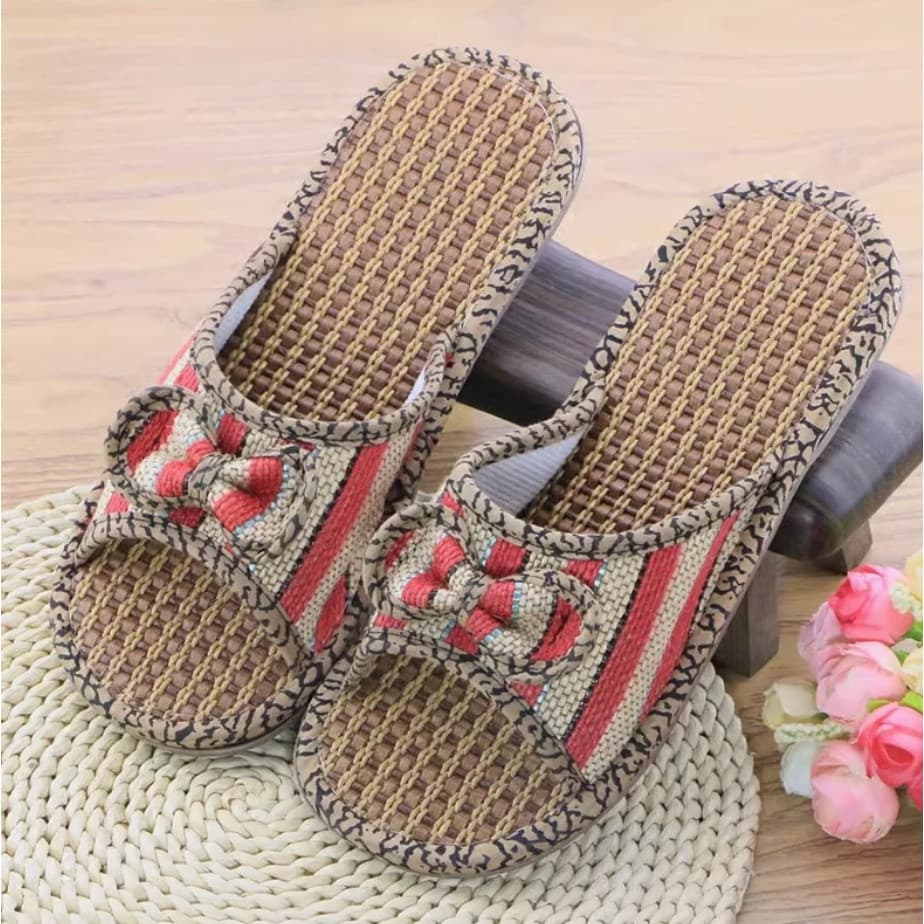 Bambu Rattan palha esteira chinelos de linho carne tendão inferior antiderrapante casa piso interior feminino casal verã