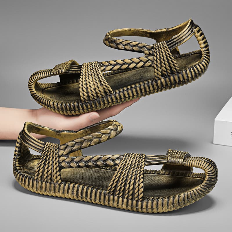 Sapatos de palha masculinos verão oco mão-tecido sandálias romanas vietnã chinelos sola macia Retro único sandálias de p