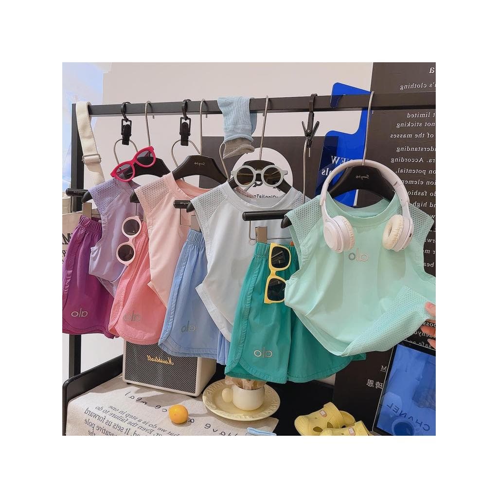 Crianças novo estilo colete conjunto 2026 novo estilo sentido de gelo secagem rápida respirável manga Casual meninas ter