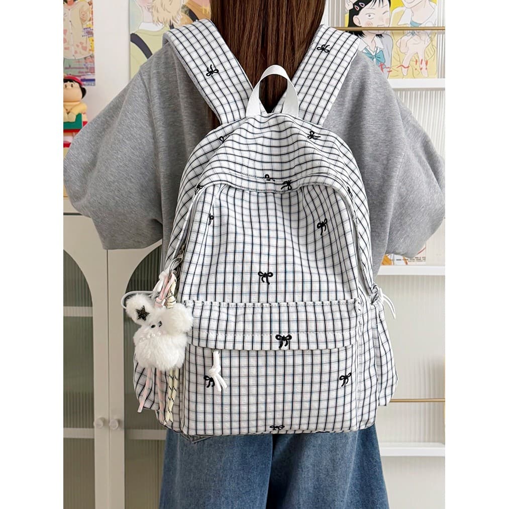 Pequeno fresco bonito ins estilo grande capacidade Retro xadrez simples All-Match estudante mochila feminina estudante m