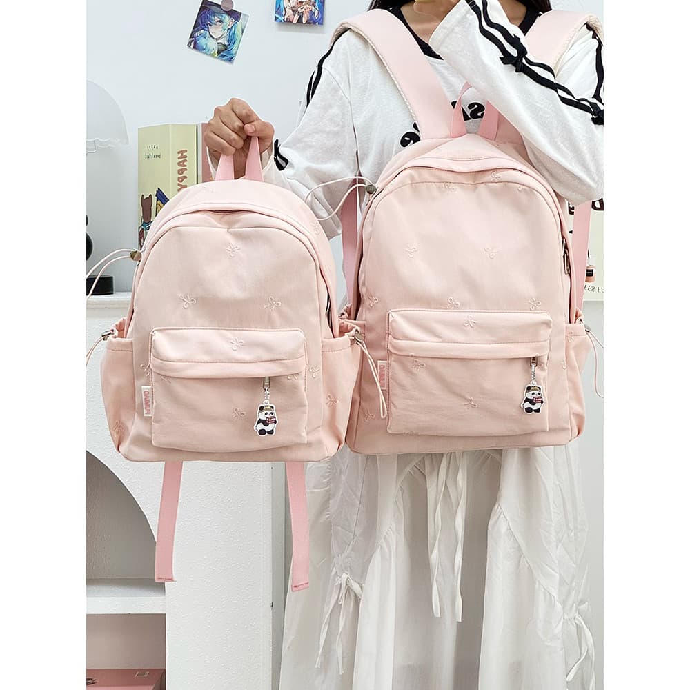 Mochila de computador com laço bordado, simples, cor sólida, estudantes universitários, ensino médio, Campus, mochila es