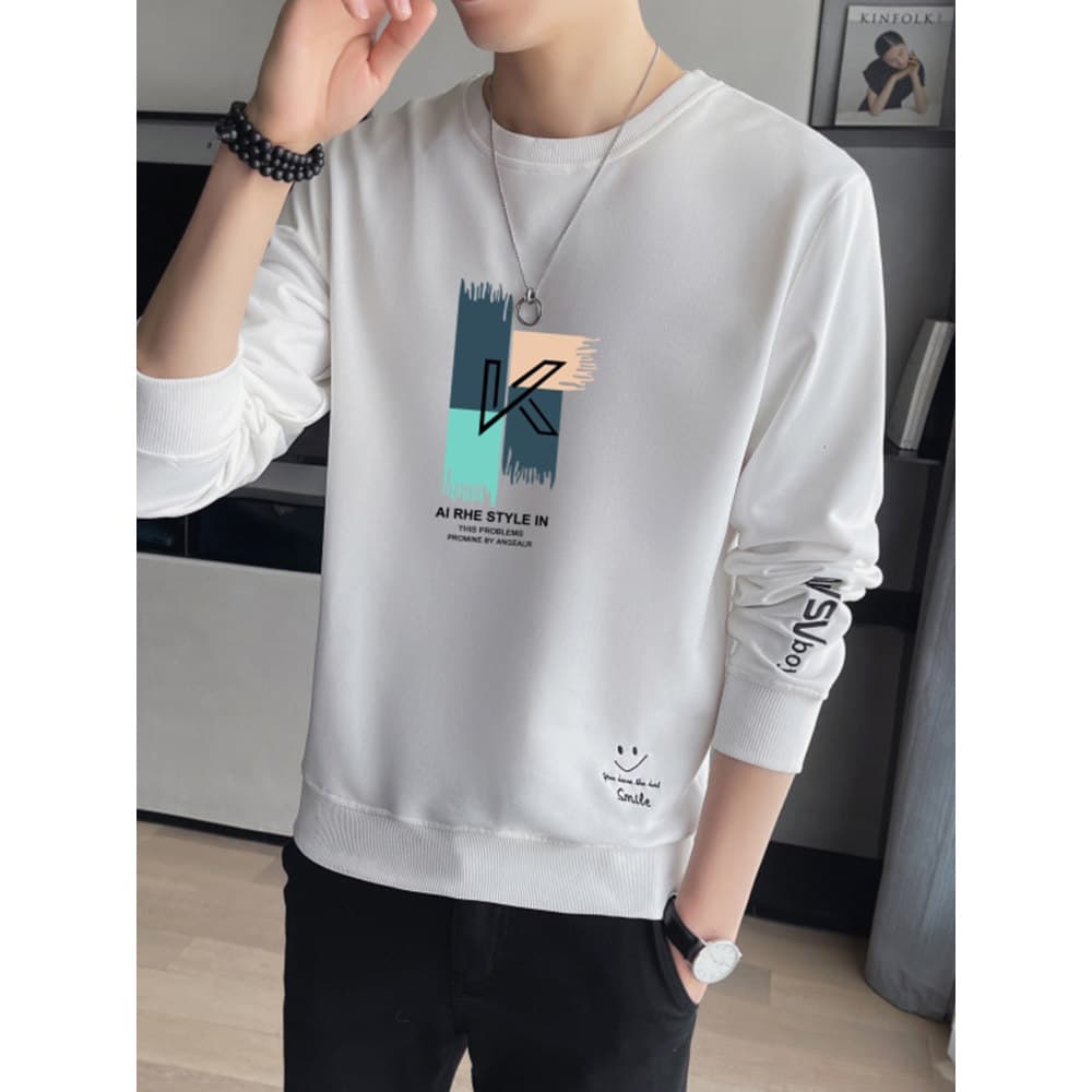 2025 primavera masculino solto Casual moletom versão coreana na moda em torno do pescoço camiseta masculina juventude mo