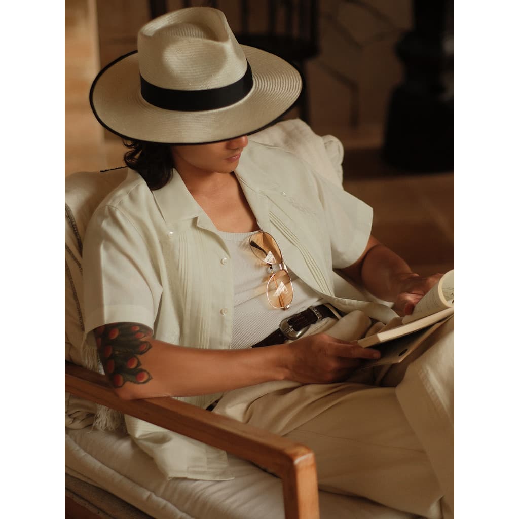 Lyocell Bege guayabera Gola Cubana Manga Curta Mão Plissada camisa guayabera MBBCAR Estreito