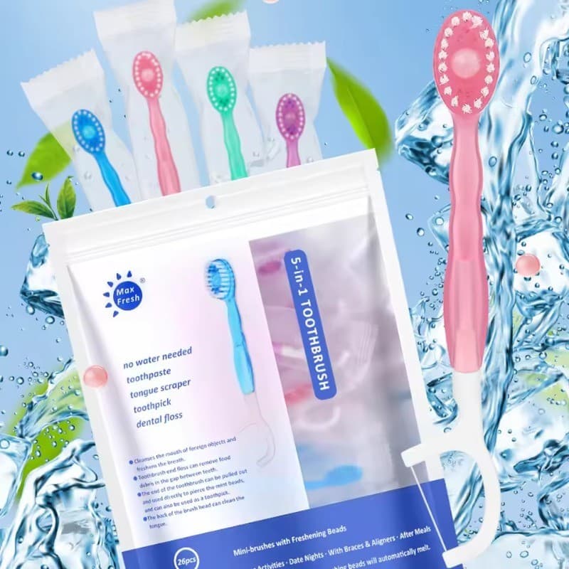 4/16 Pçs Descartável Explodido Grânulo Escova De Dentes Mini Conjunto Cerdas Macias Palito Fio Dental Contas Viagem Para