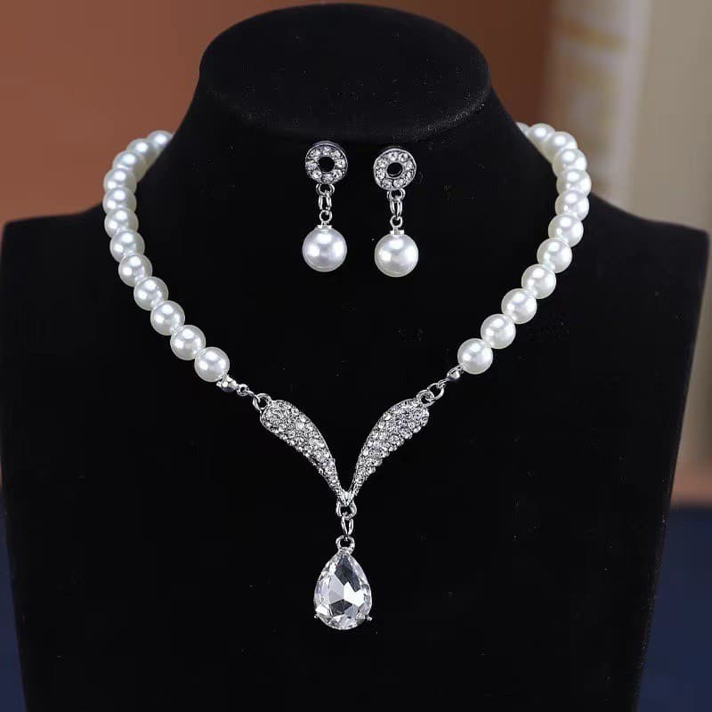 ​ Conjunto De Pérolas Estilo Coreano – Colar E Brincos , Joias De Liga Da Moda Para Noivas
