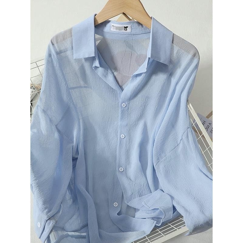 Chiffon estilo fino protetor solar camisa feminina verão novo estilo All-Match exterior Wear Cardigan cor sólida solto m