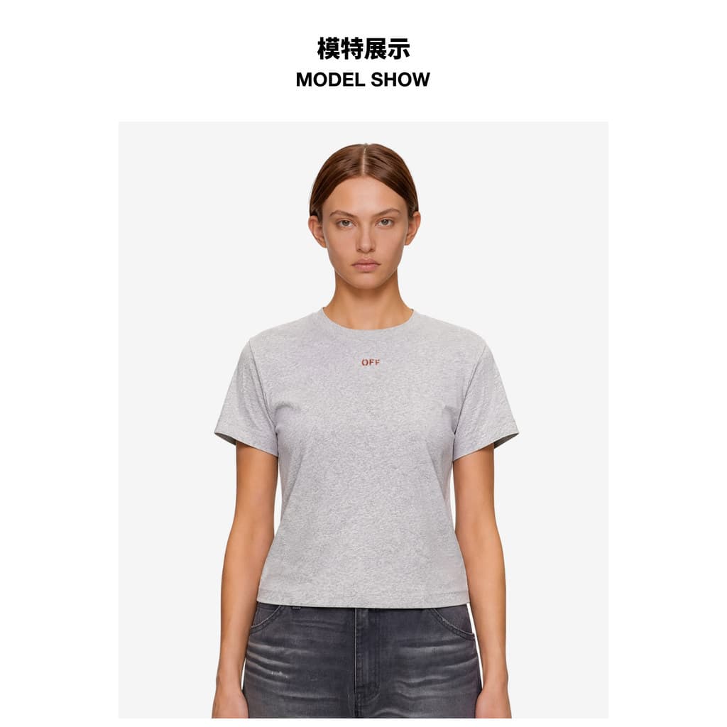 OF-WHITE High Street Wind Seal Seta Dupla Manga Curta Camiseta Feminina Moda Tendência Impressa Solta Top0707