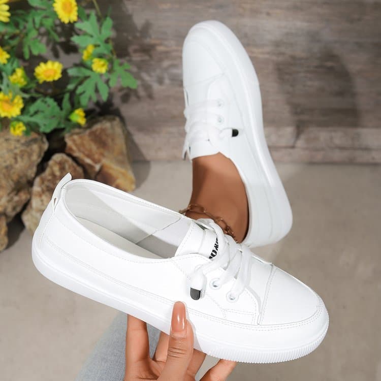 Sapatilhas Femininas PU Elástico Redondo Dedo Do Pé Salto Baixo (≤ 1cm) Sapatos Baixos Deslizantes Para Uso Diário Casua
