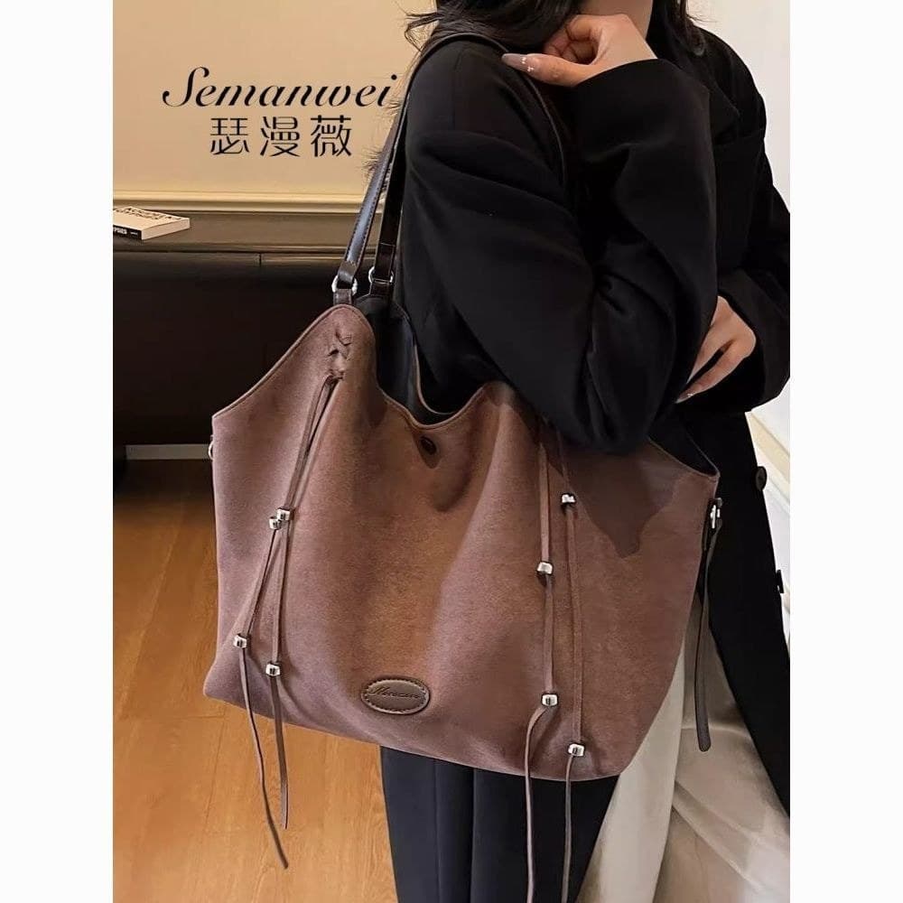 Sermanwei grande capacidade Casual temperamento sacola Commuter simples camurça outono feminino único