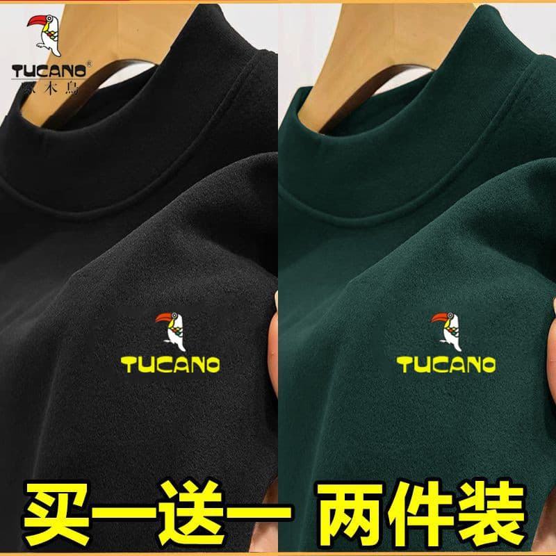 Woodpecker masculino de manga comprida camiseta meia gola alta camisa de fundo interior velo roupas de outono All-Match