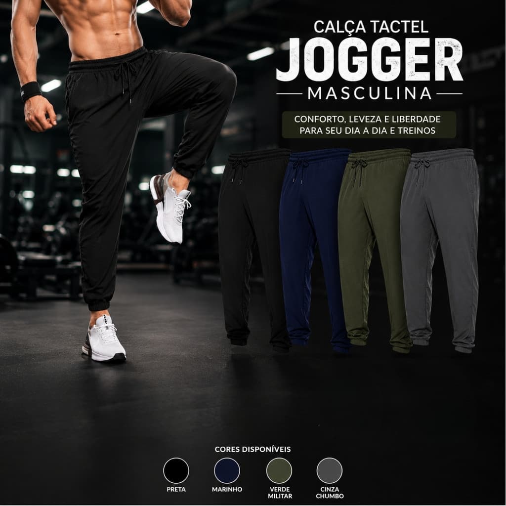 Calça Jogger Tactel com Elastano para Treino Esportiva Masculina