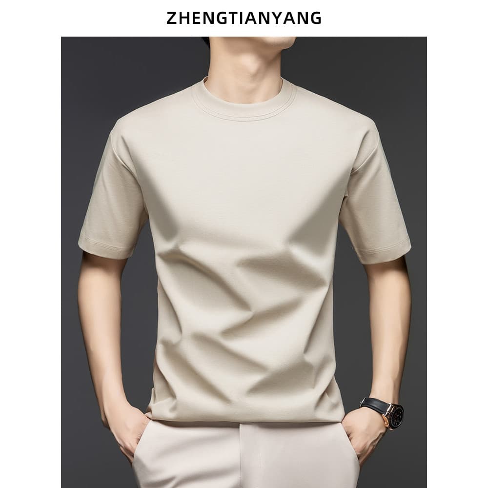 Legal gelo seda Super respirável mercerizado algodão de manga curta camiseta masculina verão em torno do pescoço solto o