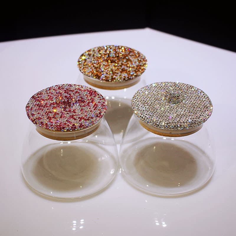 Caixa de armazenamento de vidro diamante, jarra de doces, garrafa de armazenamento de mesa, armazenamento de vidro selad